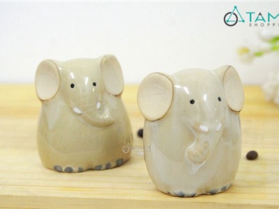 Tượng voi gốm xám mốc TCV-VOI-01